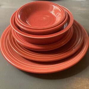 Fiestaware Persimmon orange - retired color.  Plate and Bowls.